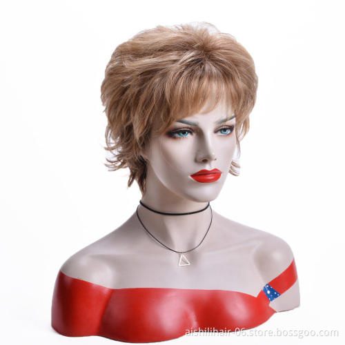 Aishili wholesale short blonde  brown fluffy bob hair closure kinky straight synthetic wigs for black women